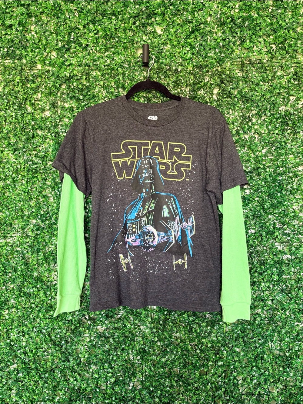 Star Wars Boys' Layered Look Long Sleeve Tee - Charcoal & Neon Green